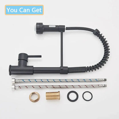 Modern matte black led kitchen faucet with pull down sprayer