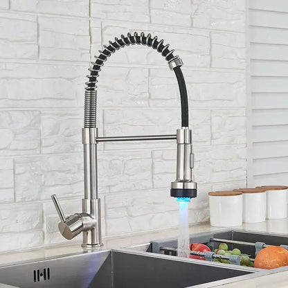 Modern matte black led kitchen faucet with pull down sprayer