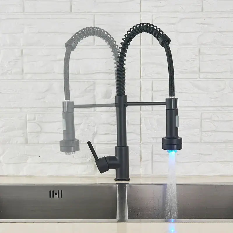 Modern matte black led kitchen faucet with pull down sprayer
