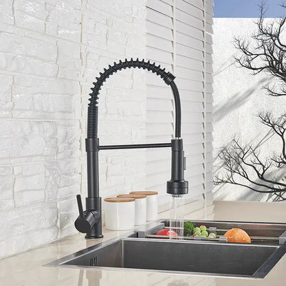 Modern matte black led kitchen faucet with pull down sprayer