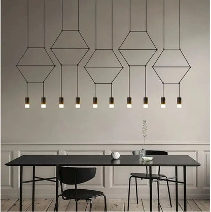 Geometric black led linear chandelier for dining room