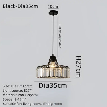 Modern black led pendant chandelier with crystals for dining room