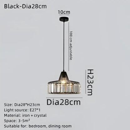 Modern black led pendant chandelier with crystals for dining room