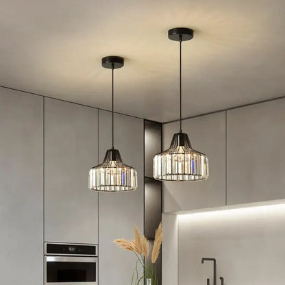 Modern black led pendant chandelier with crystals for dining room