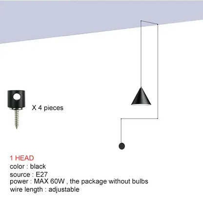 Modern minimalist black led pendant – dining room conical light