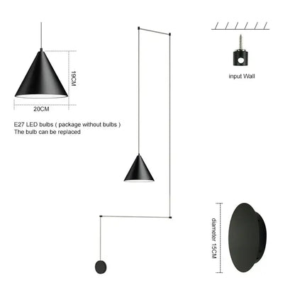 Modern minimalist black led pendant – dining room conical light
