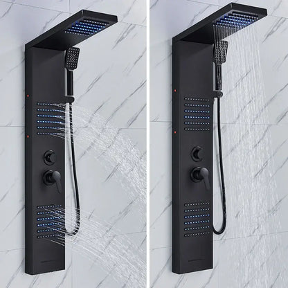 Matte black led shower column with massage jets for bathroom