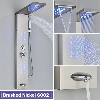 Matte black led shower column with massage jets for bathroom