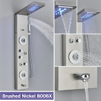 Matte black led shower column with massage jets for bathroom