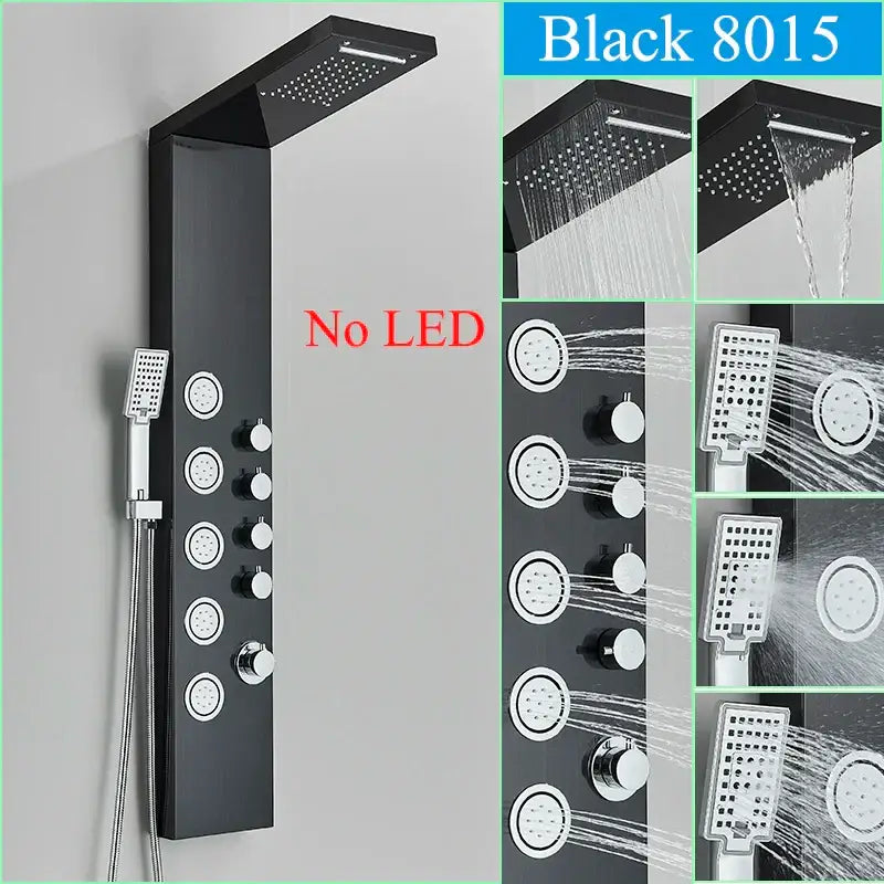 Modern black led shower faucet panel bathroom massage system