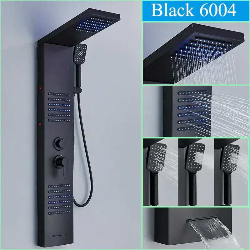 Modern black led shower faucet panel bathroom massage system