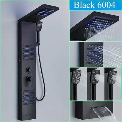 Modern black led shower faucet panel bathroom massage system
