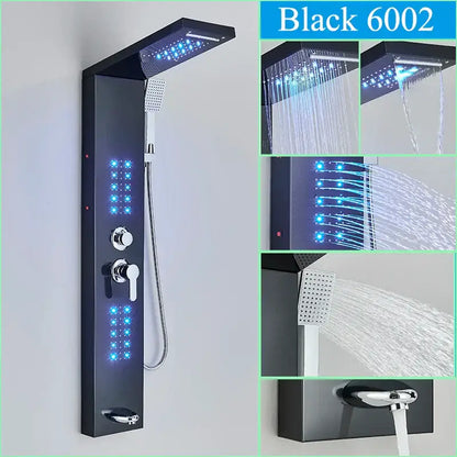 Modern black led shower faucet panel bathroom massage system