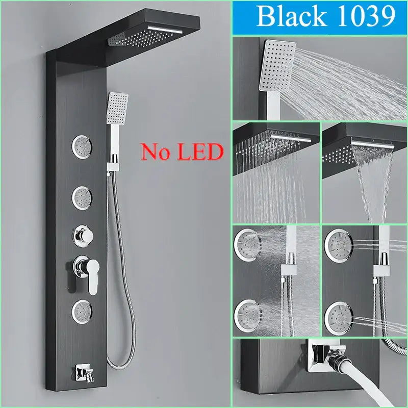 Modern black led shower faucet panel bathroom massage system