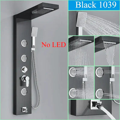 Modern black led shower faucet panel bathroom massage system