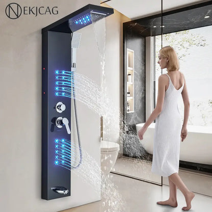 Modern black led shower faucet panel bathroom massage system