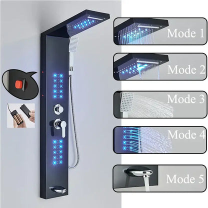 Modern black led shower faucet panel bathroom massage system