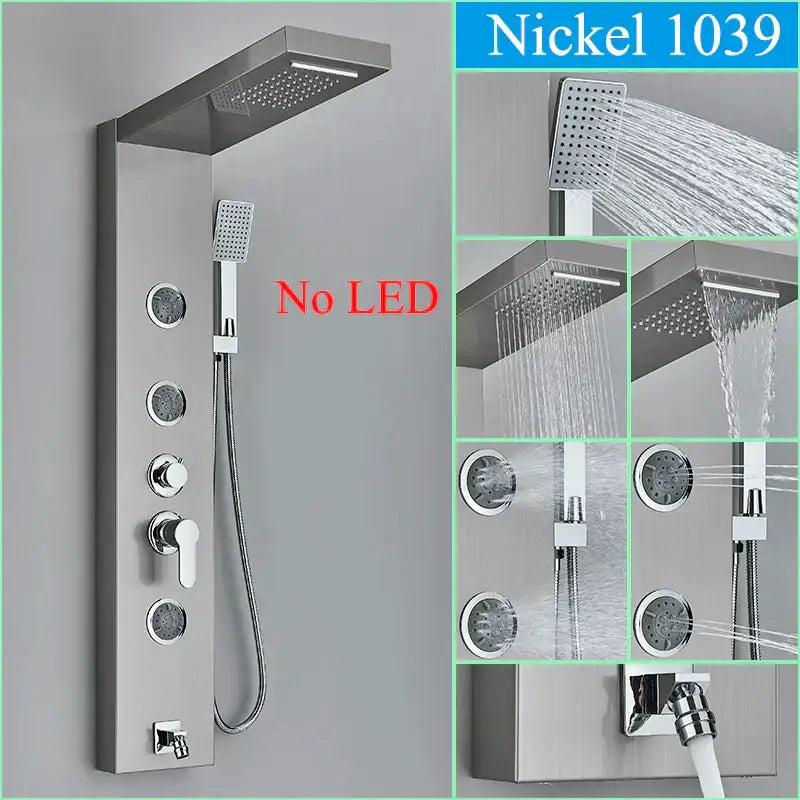 Modern black led shower faucet panel bathroom massage system
