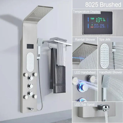 Modern black led shower faucet system with massage jets bathroom panel