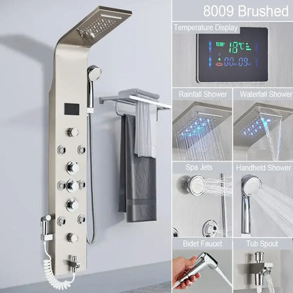 Modern black led shower faucet system with massage jets bathroom panel