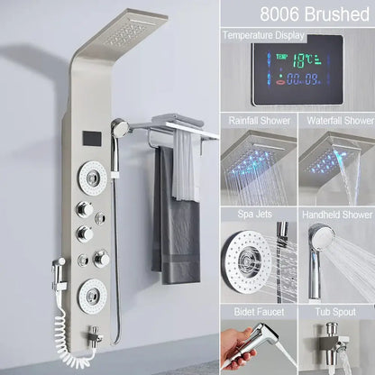 Modern black led shower faucet system with massage jets bathroom panel