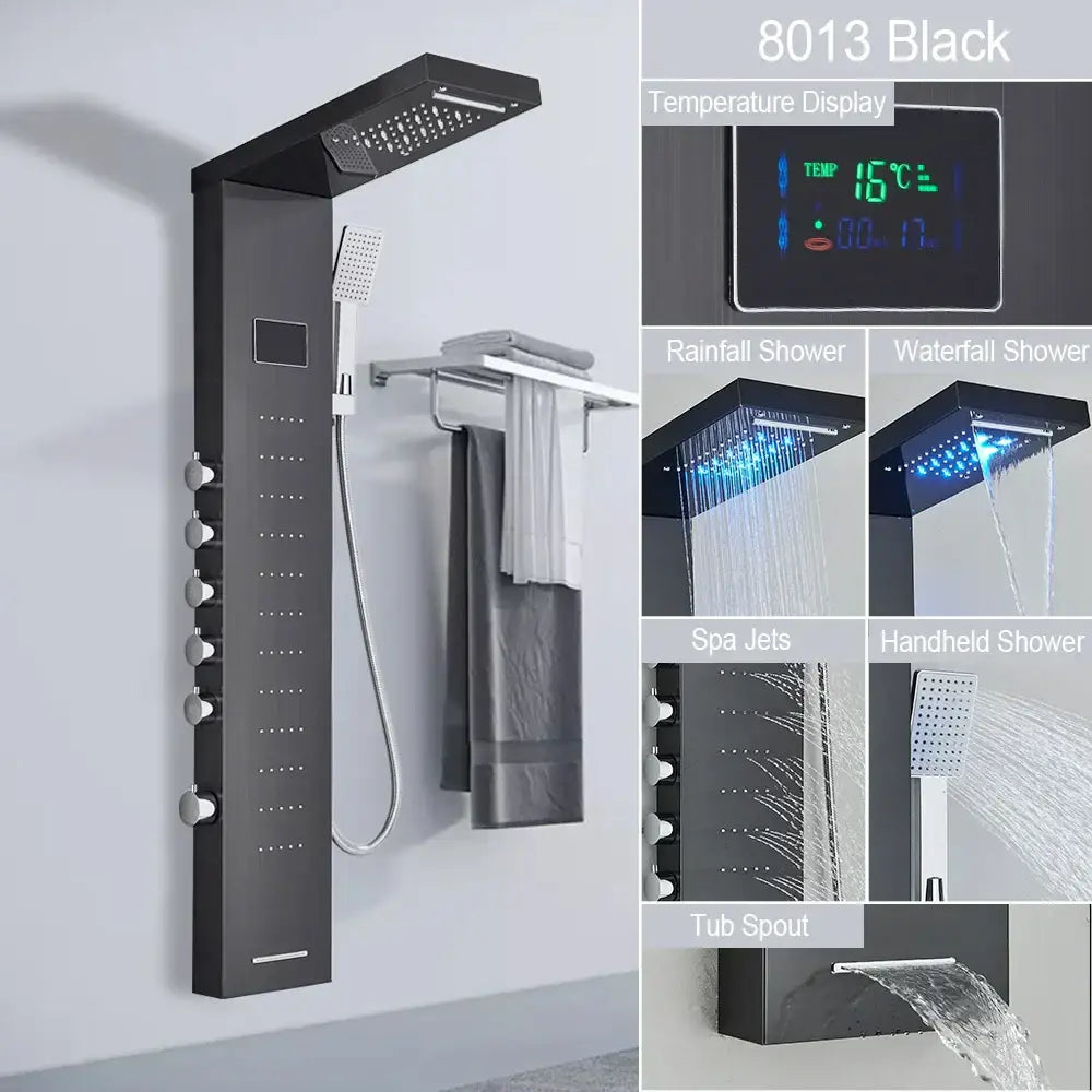 black led shower panel bathroom faucet with blue light
