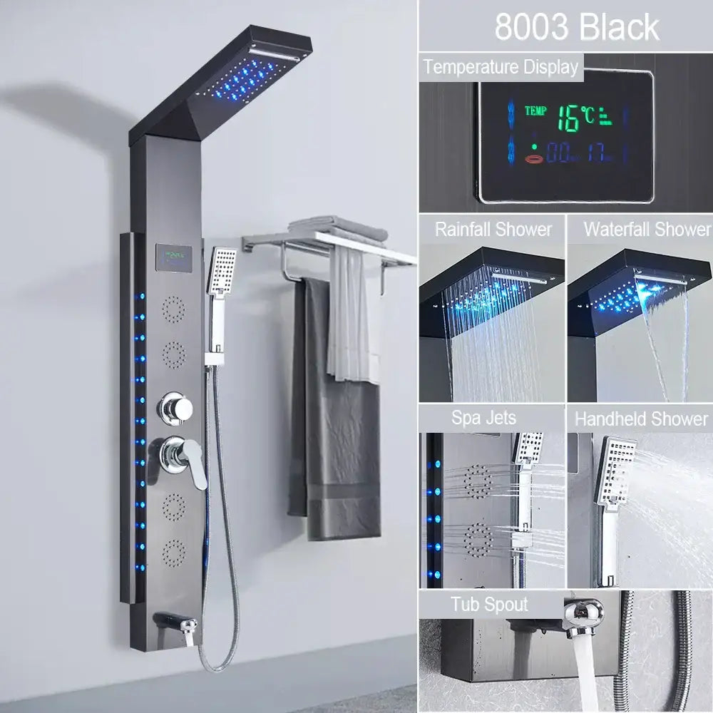 black led shower panel bathroom faucet with blue light