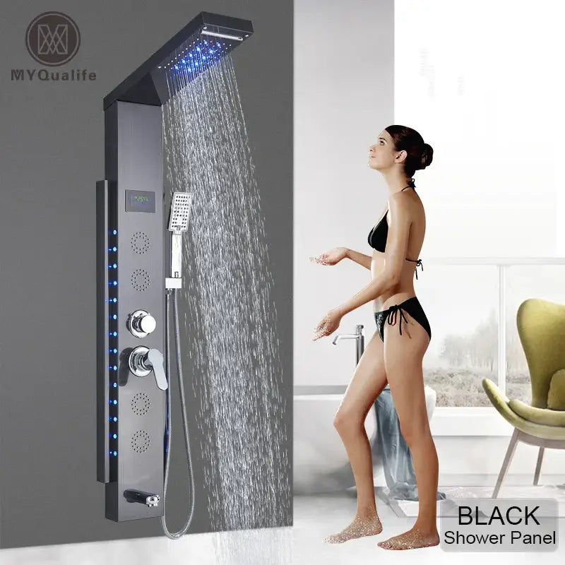 black led shower panel bathroom faucet with blue light