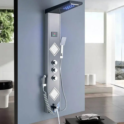 Modern black led shower panel with thermostatic mixer bathroom system