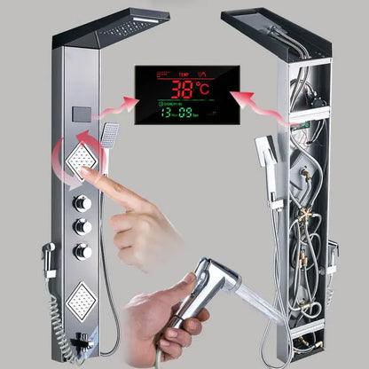 Modern black led shower panel with thermostatic mixer bathroom system