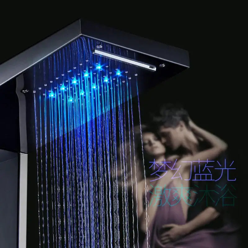 Modern black led shower panel with thermostatic mixer bathroom system