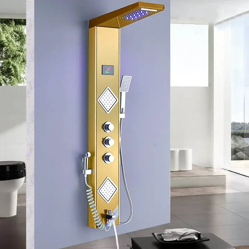 Modern black led shower panel with thermostatic mixer bathroom system