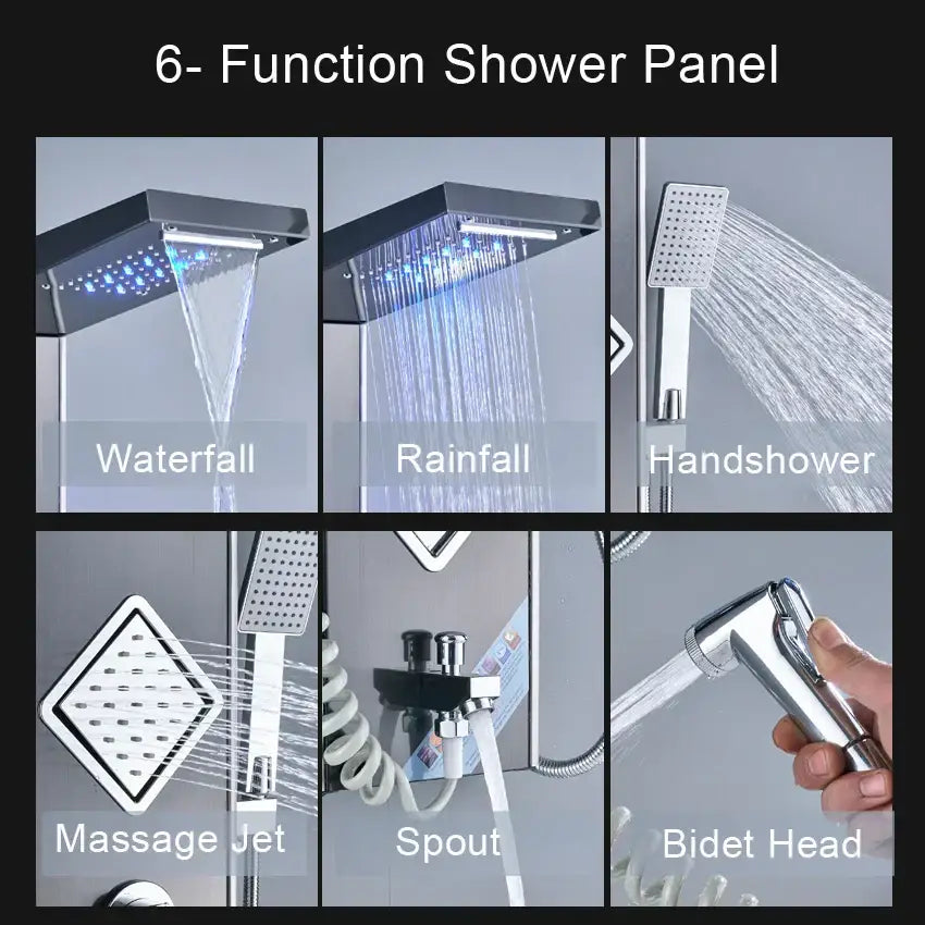 Modern black led shower panel with thermostatic mixer bathroom system