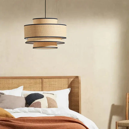 Beige & black woven tiered pendant light for dining room