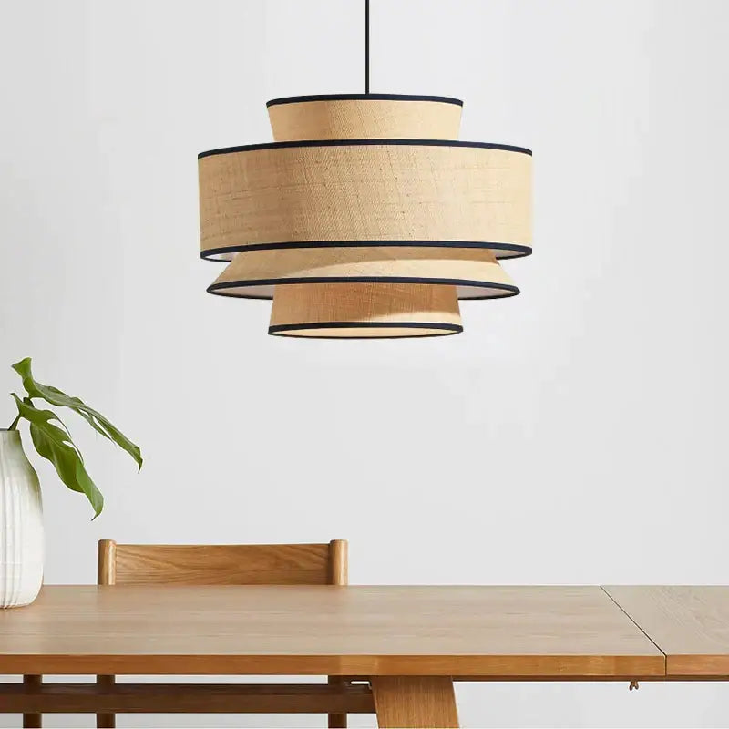 Beige & black woven tiered pendant light for dining room