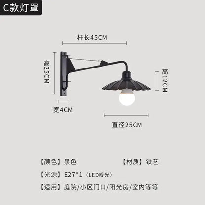 Modern black swing arm wall lamp bedroom led light