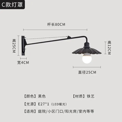 Modern black swing arm wall lamp bedroom led light