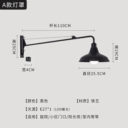 Modern black swing arm wall lamp bedroom led light