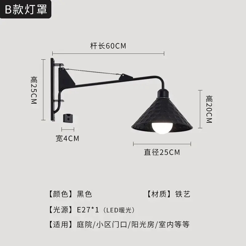 Modern black swing arm wall lamp bedroom led light