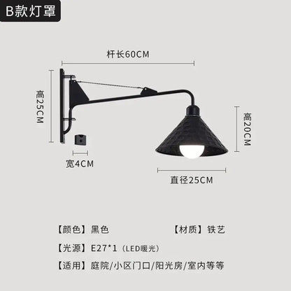 Modern black swing arm wall lamp bedroom led light