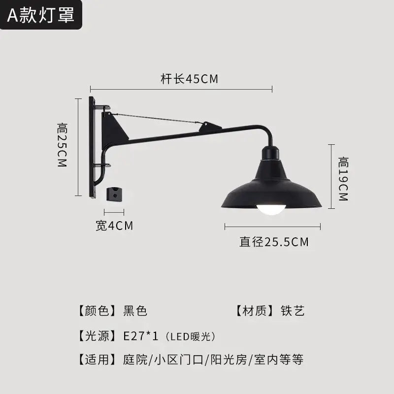 Modern black swing arm wall lamp bedroom led light