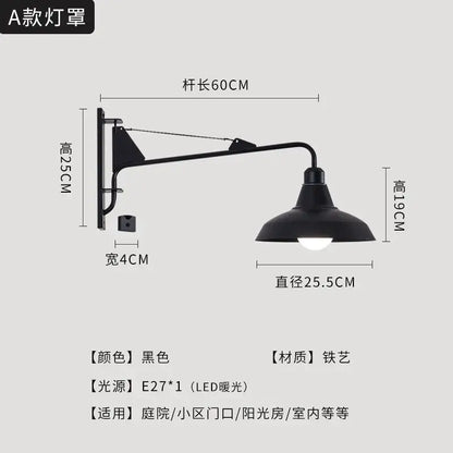 Modern black swing arm wall lamp bedroom led light