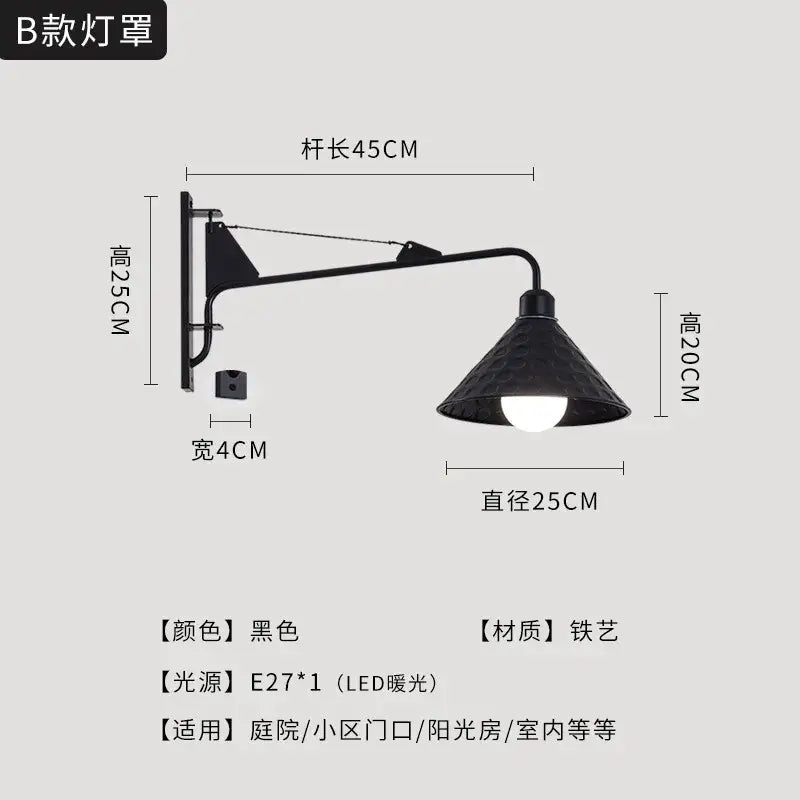 Modern black swing arm wall lamp bedroom led light