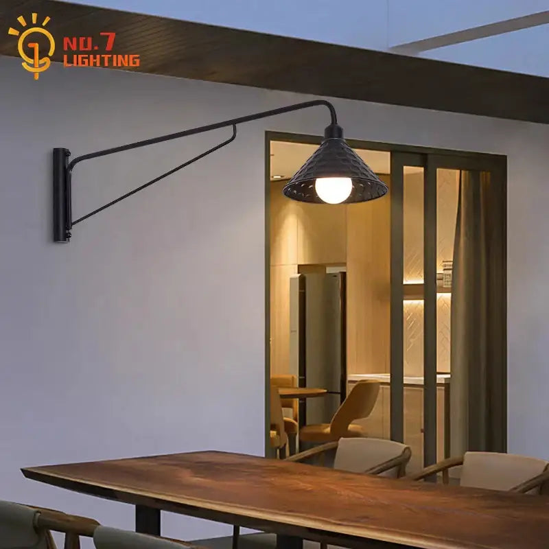 Modern black swing arm wall lamp bedroom led light