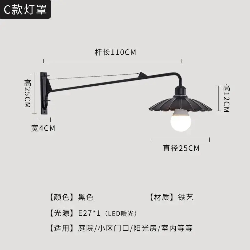 Modern black swing arm wall lamp bedroom led light