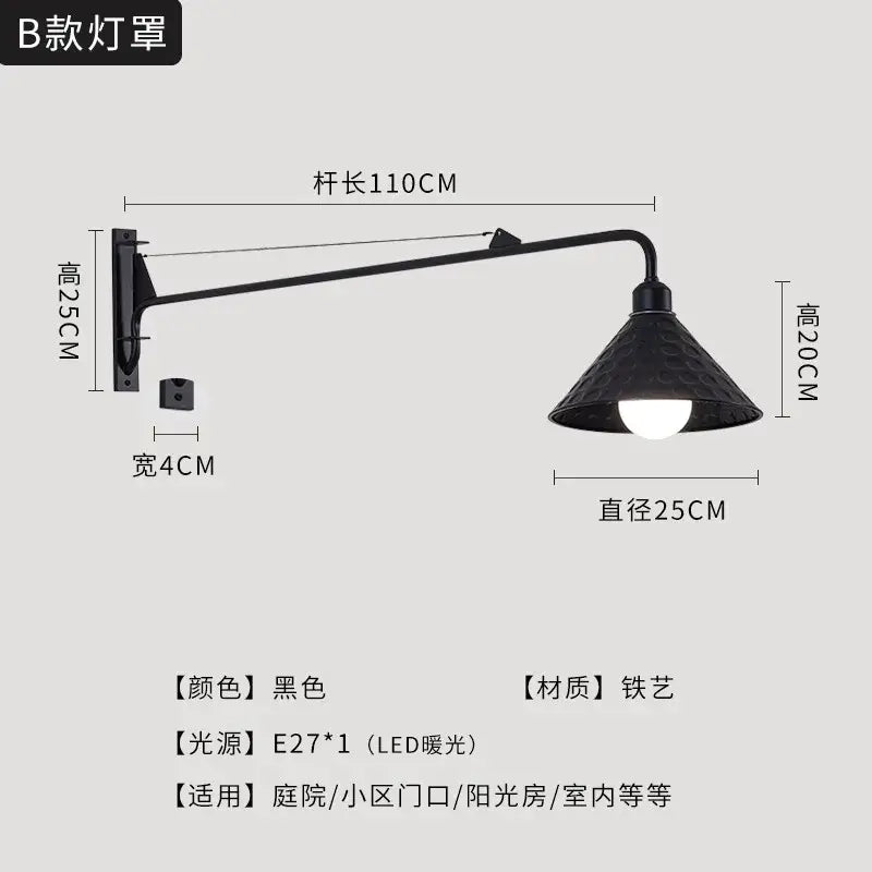 Modern black swing arm wall lamp bedroom led light