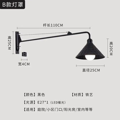 Modern black swing arm wall lamp bedroom led light