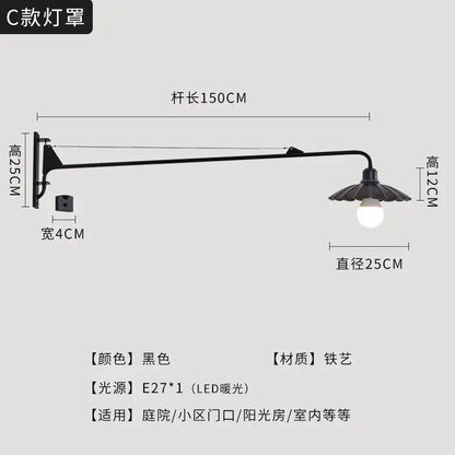 Modern black swing arm wall lamp bedroom led light