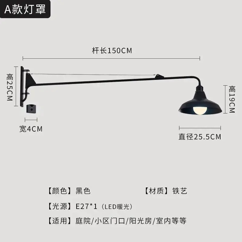 Modern black swing arm wall lamp bedroom led light