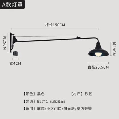 Modern black swing arm wall lamp bedroom led light